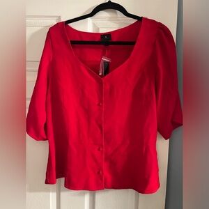 Worthington Red V-Neck 3/4 Sleeve Blouse